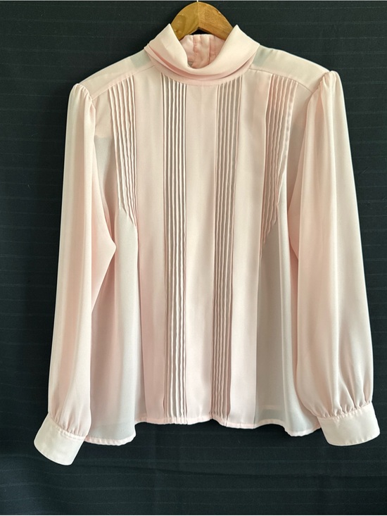 Laura & Jayne Tops - Vintage Laura & Jayne Collection Pink Blouse 10 Pleated Tuxedo Turtleneck Sheer